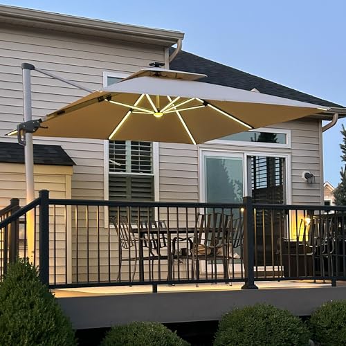 Cantilever Umbrella 11'X11' Double Top Solar LED Light