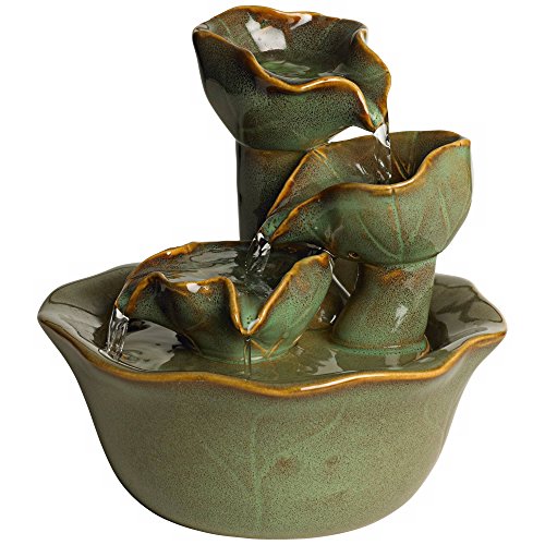 Organic Water Lily Ceramic 8" High Tabletop Outdoor Indoor Small Fountain