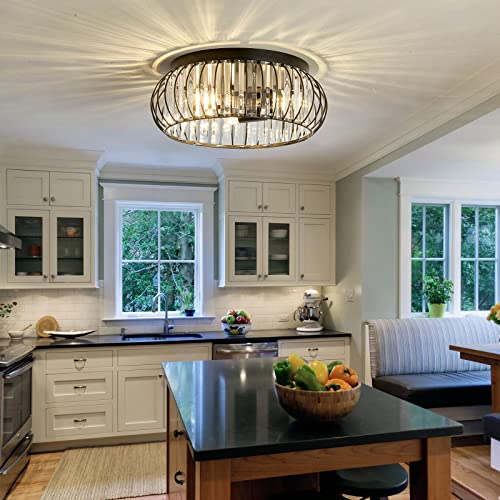3 Light Flush Mount Ceiling Light Fixtures Modern Crystal Chandelier Black E26 Indoor Lighting for Hallway Bedroom Bathroom Foyer Living Room Dining Room Kitchen