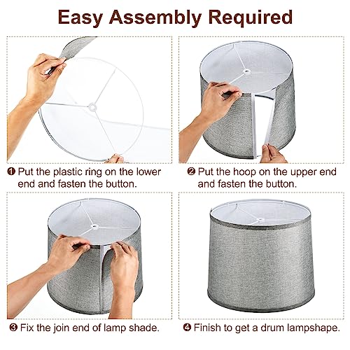 Lamp shades for Table Lamps 11.4" Top x 12.6" Bottom x 9.8" High Drum Lamp shades for Floor Lamps Medium Linen Lampshade Easy Assembly for Lamp Replacement