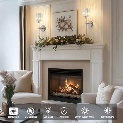 Hardwired Crystal Wall Sconces Set of 2