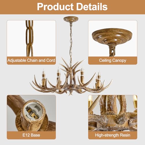 8 Light Resin Faux Horn Antler Chandelier