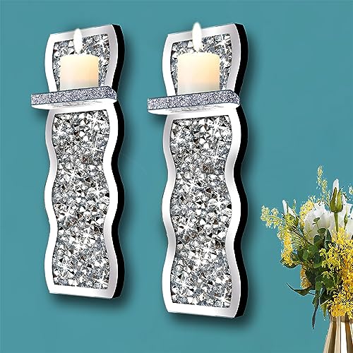 Set of 2 Crystal Crush Diamond Candle Sconces (2 Count)