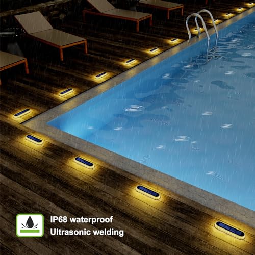 Solar Step Lights Outdoor IP68 Waterproof 4 Pack Warm White Bar (4 Count)