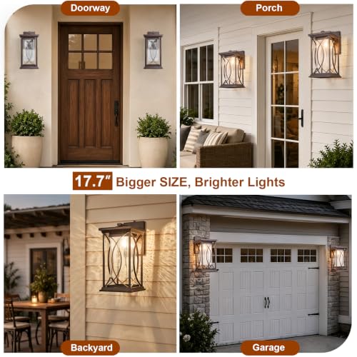 18" Oil Rubbed Bronze Large Outdoor Wall Lantern Dusk to Dawn Coach Light Modern Extra Large Deep Brown Exterior Sconce Waterproof Metal with Crack