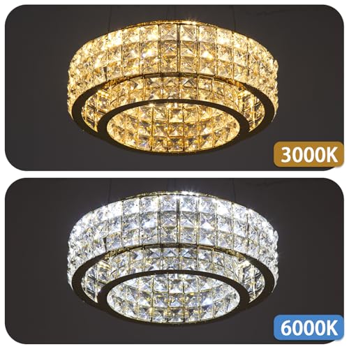 LED Chandeliers for Dining Room LED Dimmable Pendant Lights for Kitchen Island Crystal Adjustable Chandelier for Bedroom Hallway Entrance 12" Silver Light