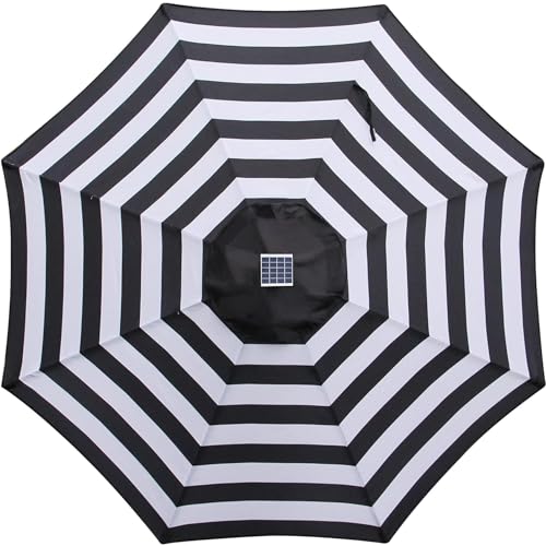 9 ft Solar Umbrella 32 LED Lighted Patio Umbrella Table Market Umbrella with Tilt and Crank Outdoor Umbrella for Garden