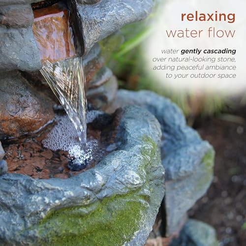 22" Tall 3 Tier Outdoor Rock Waterfall Fountain with LED Lights