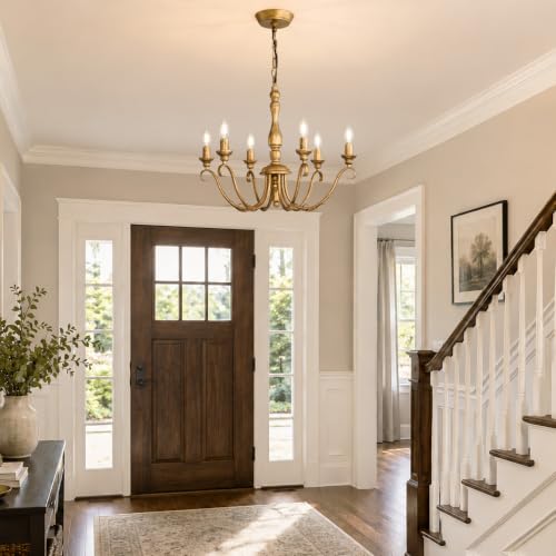 Farmhouse Vintage Antique Brass Chandelier (Distressed Gold)