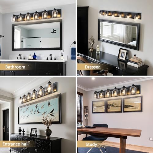 6 Light Bathroom Vanity Lights Large 48in with Bubble Glass Shades