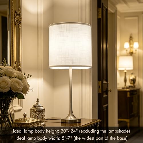 Large Tall Drum Lamp Shade Set of 2 White Linen Lampshades for Floor Lamps and Table Lamps 14 x 14 x 15 Inch