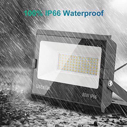 80W LED Flood Lights Outdoor Hardwired Security Light IP66 Waterproof 5000K (3 Count)