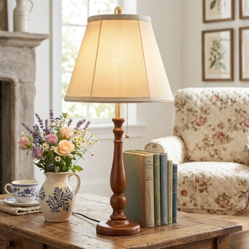 Farmhouse Table Lamps Rustic Bedroom Lamps 24.41" Wood Bedside Lamp