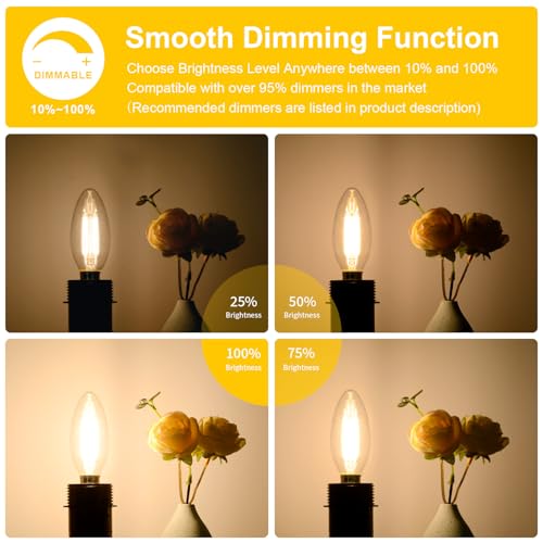 12 Pack Dimmable E12 LED Candelabra Bulbs 60W Equivalent (12 Count)
