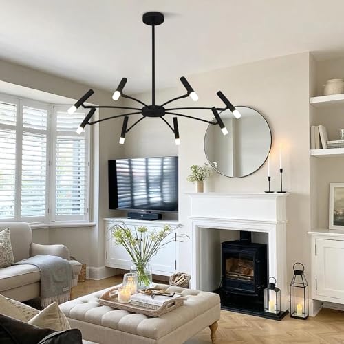 Lighting 8 Light Black Metal Light Fixture Modern Foyer Chandelier Lighting Mid Century Industrial Sputnik Chandeliers Contemporary High Ceiling Chandelier Lights for Dining Room