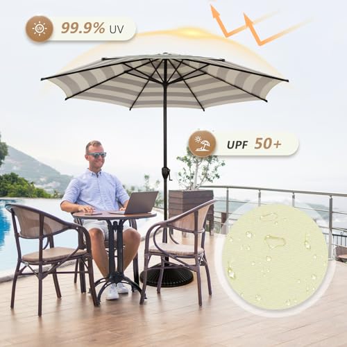 9FT Lyon Outdoor Patio Umbrella Outdoor Table Umbrella with Push Button Tilt and Crank Market Umbrella 8 Sturdy Ribs UV Protection Waterproof for Garden Deck Backyard Pool