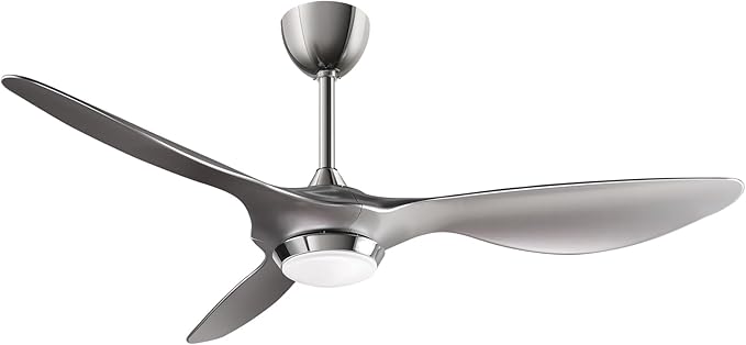 reiga 52 Inch Modern Smart Wifi Ceiling Fan with Light and Remote Control, Living Room Bedroom patio 3 Blade Ceiling Fans with Reversible Mute DC Motor, Silver - Aura Lighting