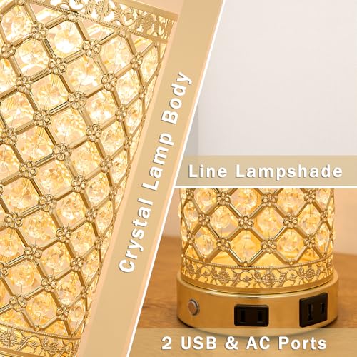24in Crystal Table Lamp Set of 2 Bedroom Lamps for Night Stand (2 Count)