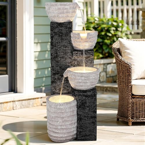 40" H Multilayer Cascading Outdoor Water Fountain with LED Lights & Pump
