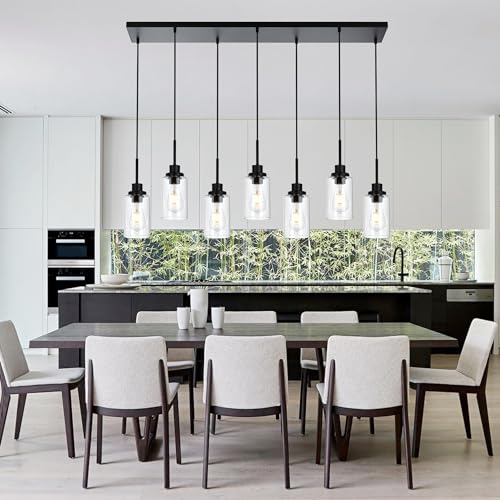 Linear Hanging Pendant Lights with Clear Glass Shade Black