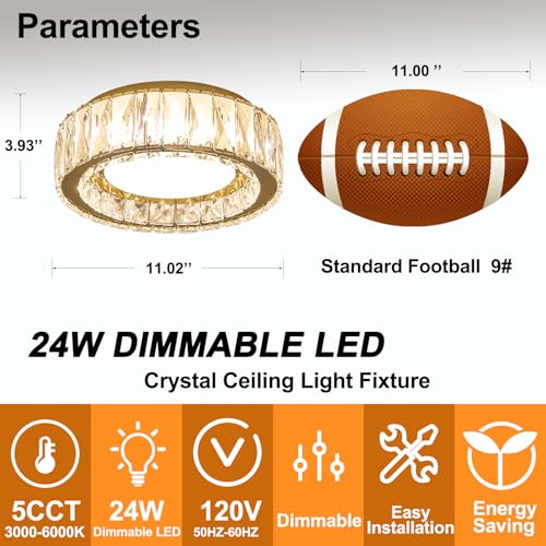 11 Inch Dimmable Luxury Crystal LED Flush Mount Ceiling Light