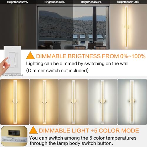 Modern Wall Sconces 39.4In Gold Wall Light Fixtures Dimmable LED Sconce Wall Lighting Indoor Hardwired Wall Lamps for Living Room Bedroom Hallway Stairs