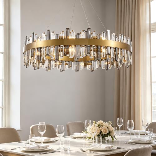 Modern Large Brass Gold Crystal Chandelier for Dining Room