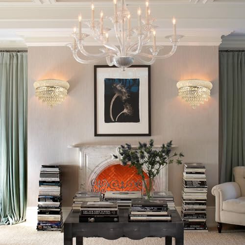 2 Lights Crystal Icicle Prisms Drops Wall Sconce Light for Living Room Dining Room Bathroom Vanity Mirrors Hallway Bedroom Closet Stairway