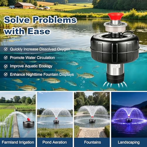 Pond Fountain Aerator with Color LED Lights