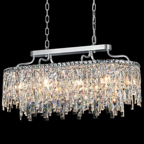 32" 10 Light Oval Chrome Crystal Chandeliers for Dining Room