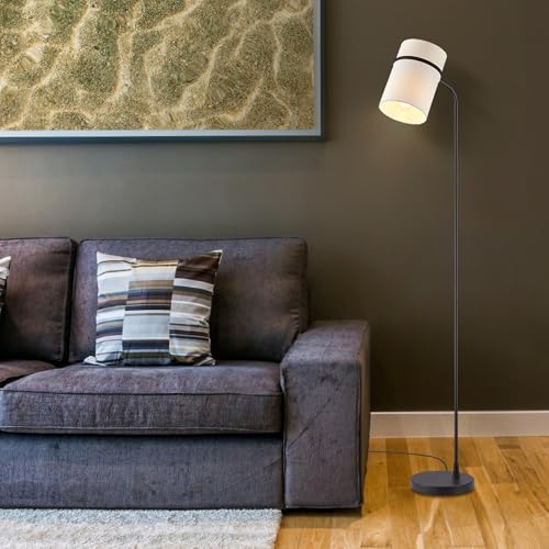 62" Matte Black Floor Lamp with White Fabric Shade