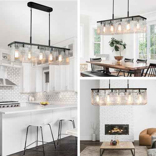 Modern Textured Glass Chandeliers for Dining Room, 37" Rectangular Island Light Fixture, Rectangle Farmhouse Lighting for Kitchen Island, Living Room, L37 x W9.8 x H9.5
