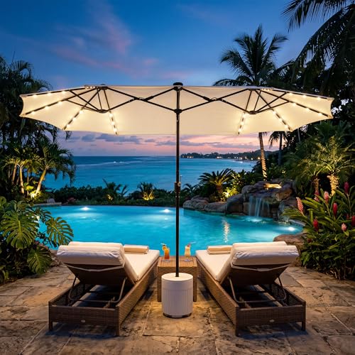 13FT Large Double Sided Patio Umbrella with Solar Lights