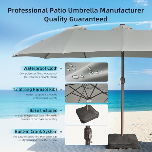 15Ft Patio Umbrella With Multicolor Solar Light