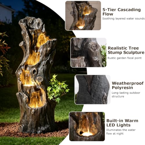 39.37" H Water Fountain Outdoor Waterfall Fountain with LED Lights