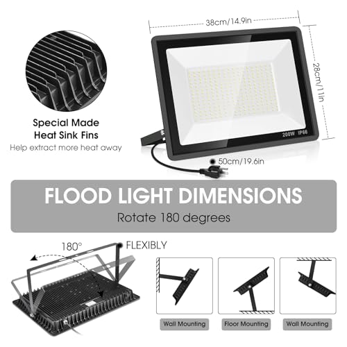 3 Pack 200W LED Flood Light (3 Count)