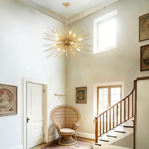 33.8in 12 Light Gold Sputnik Chandeliers Large Mid