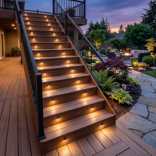 Pack of 10 Warm White Low Voltage LED Deck Lights kit Φ1.38 Outdoor Garden Yard Decoration Lamp Recessed Landscape Pathway Step Stair Warm White LED Lighting (10 Count)