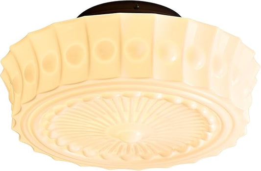 Milk Glass Schoolhouse Ceiling Light - 14 Inch Vintage Mid Century Modern Flush Mount Lighting Fixtures - Antique Art Deco Lamp for Hallway Bedroom Kitchen Entryway Laundry Foyer Bathroom Dining Room - Aura Lighting