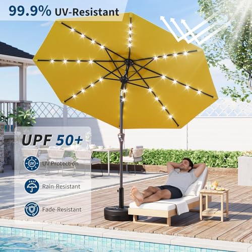 10FT Solar LED Patio Umbrella with Tilt & Crank