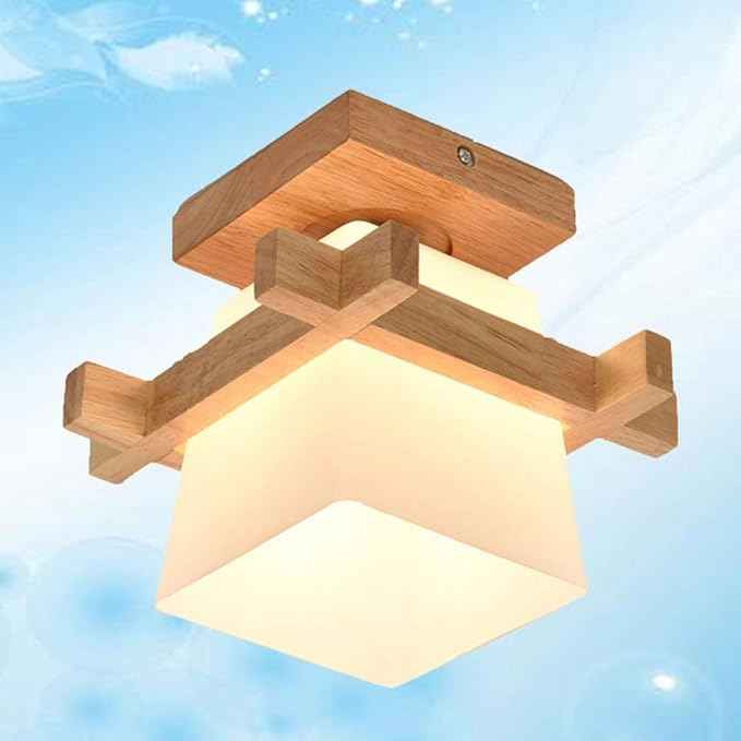 Flush Mount LED Ceiling Chandelier Wooden Ceiling Lamp Japanese Style for Bedroom Kitchen Living Room Hallway Hotel (Single Lamp Head, Without Bulb)