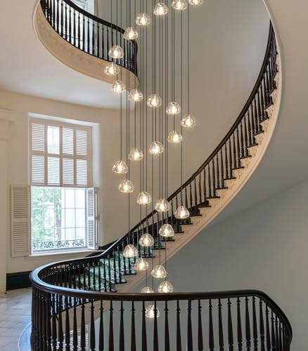 157 Inches Long Chandelier Bubble Crystal Balls Glam Chandeliers Dimmable Light High Ceiling Pendants Light Adjustable Large Size Lighting Fixtures Black