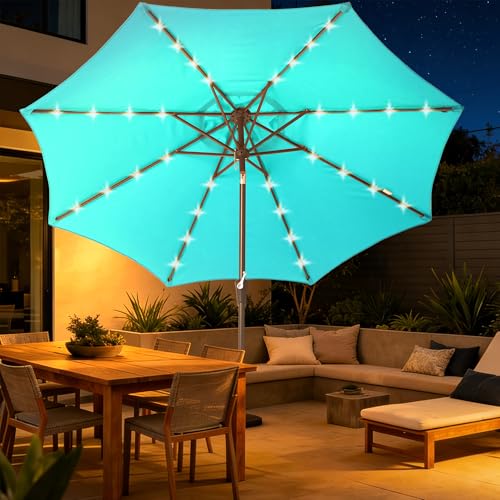 9' Patio Umbrella Outdoor Umbrella with lights Patio Light Blue