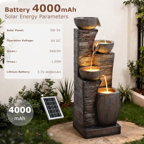 38.2" Tall Solar Powered Water Fountain for Outdoor
