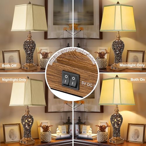 32'' Tall Rustic Vintage Table Lamps Set of 2 with Night Lights (2 Count)
