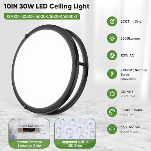 30W Flush Mount Ceiling Lights Black (2 Count)