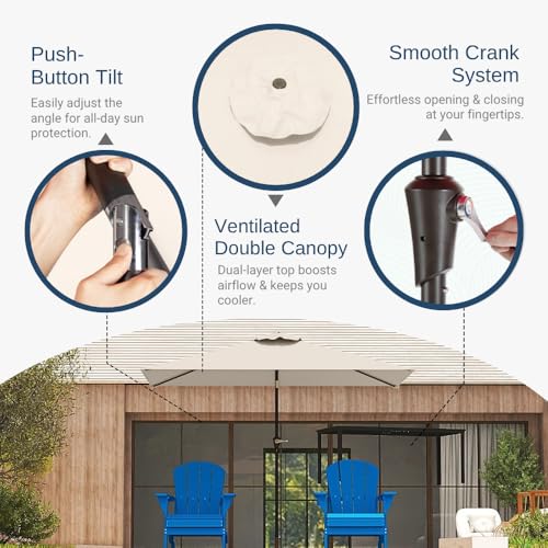 6.5' x 10' Rectangular Patio Umbrella Large Outdoor Market Umbrella w