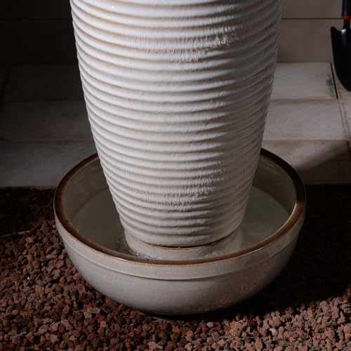Ivory Ceramic Ribbed Vase Fountain