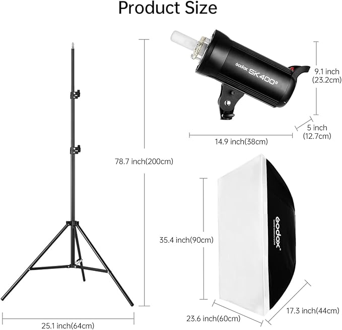 Godox 800Ws 2Packs SK400II 2.4G Studio Strobe Flash Light Kit,GN65 5600K Monolight Bowens Mount Flash for Studio Photography with XT-16 Transmitter,Softboxes,Light Stands,Reflectors,Umbrella,Carry Bag