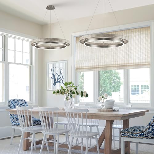 LED 2 Ring Chandelier Dimmable Up Down Light Weathered Wood Brushed Nickel